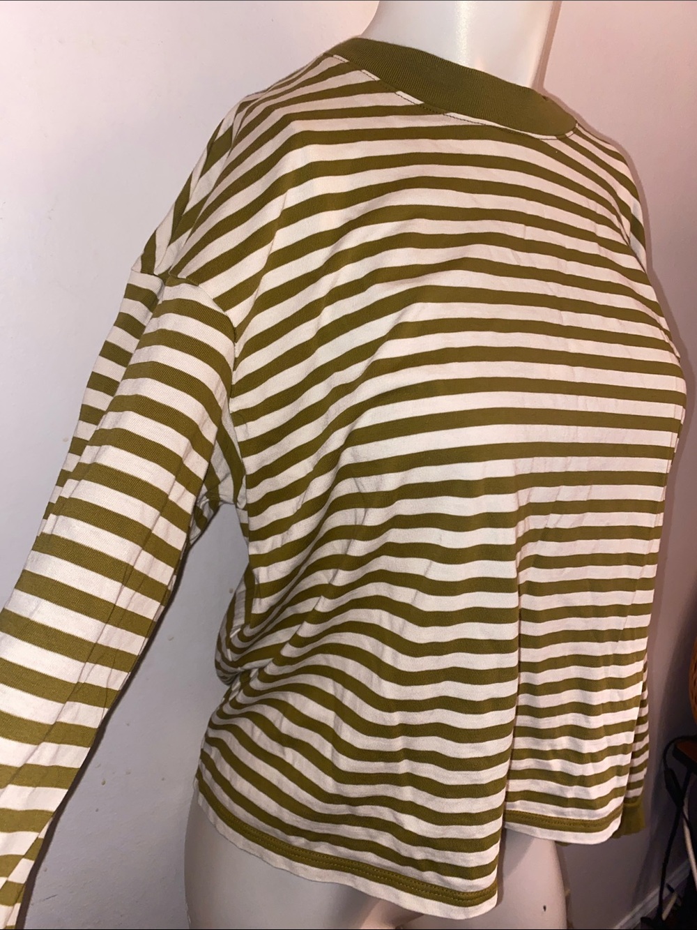 Madewell Olive and White Striped Crewneck Sweater size small